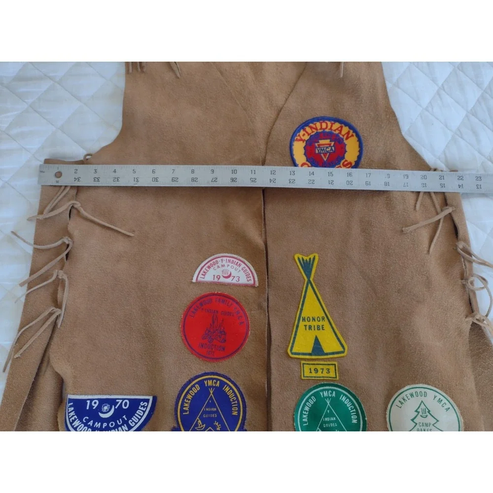 Vtg 60s 70s YMCA Indian Guides Suede Fringe Vest Pair Apollo 17 NASA Lakewood